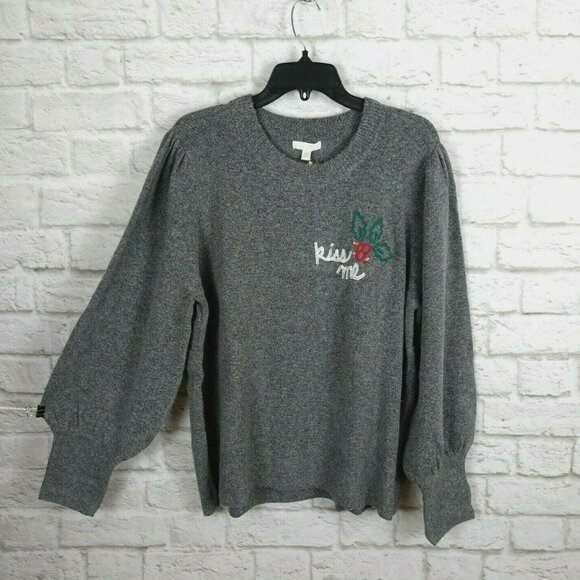 LC Lauren Conrad Women's Sweater KISS Me Ugly Christmas Sweater Gray NWT 2XL - Picture 2 of 12